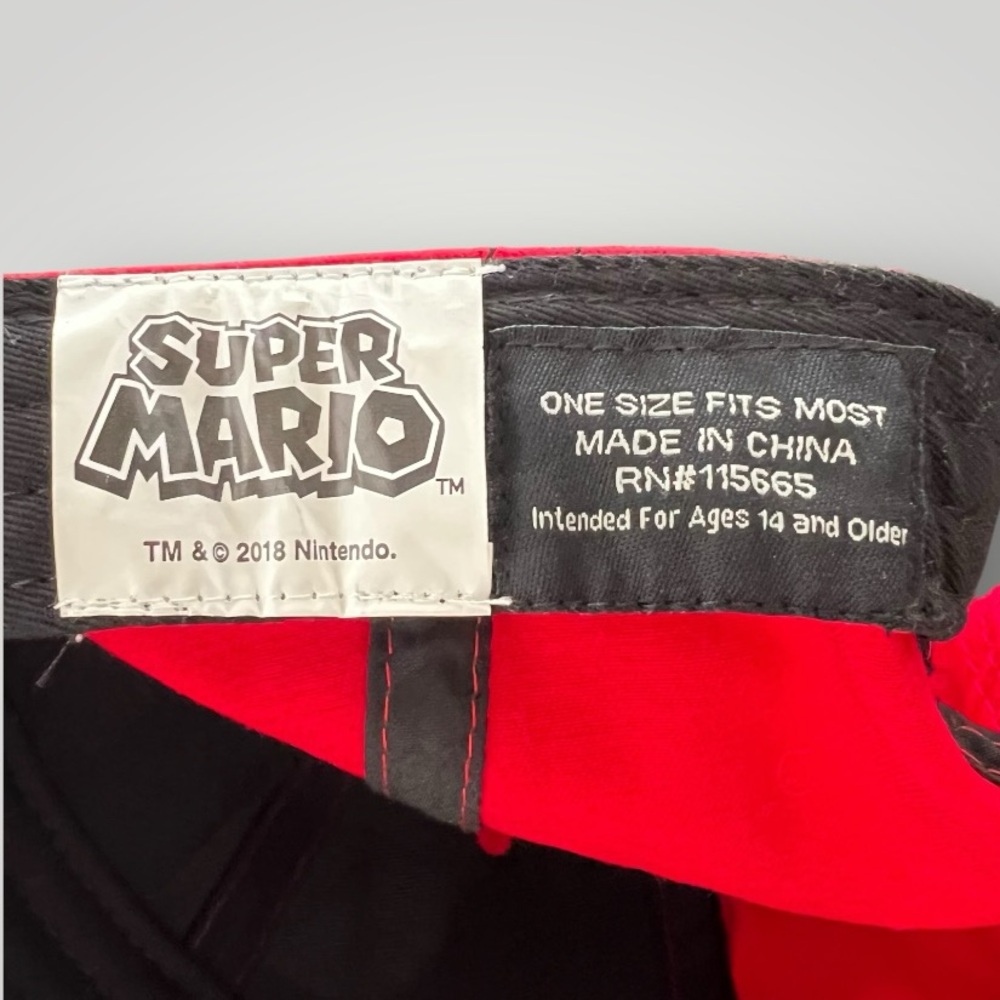 Nintendo Super Mario Cap One Size Adjustable Back Red Pre Owned Great Condition - Picture 6 of 14